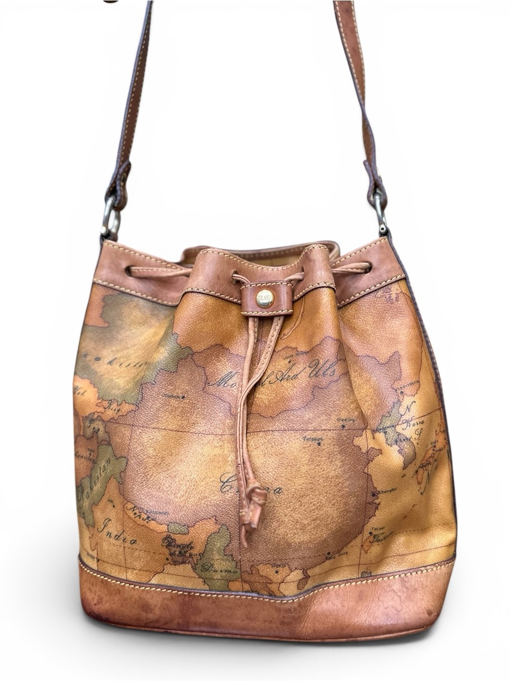 Alviero Martini 1ª Classe Geo Classic Mini Bucket Crossbody Bag Made in Italy
